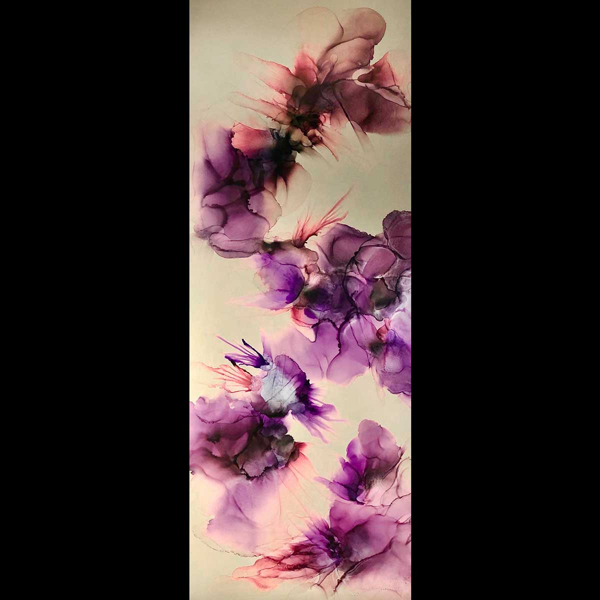 Sibylle Hoppe Tinte auf Aludibond 30 x 80 cm Florales in Lila