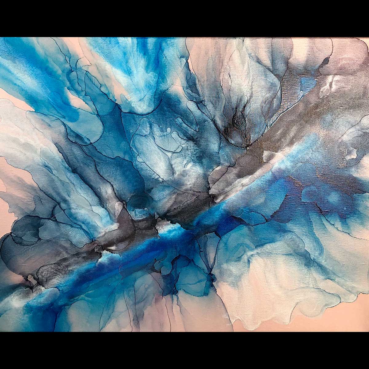 Sibylle Hoppe Tinte auf Leinwand 40 x 50 cm Blaue Federn 