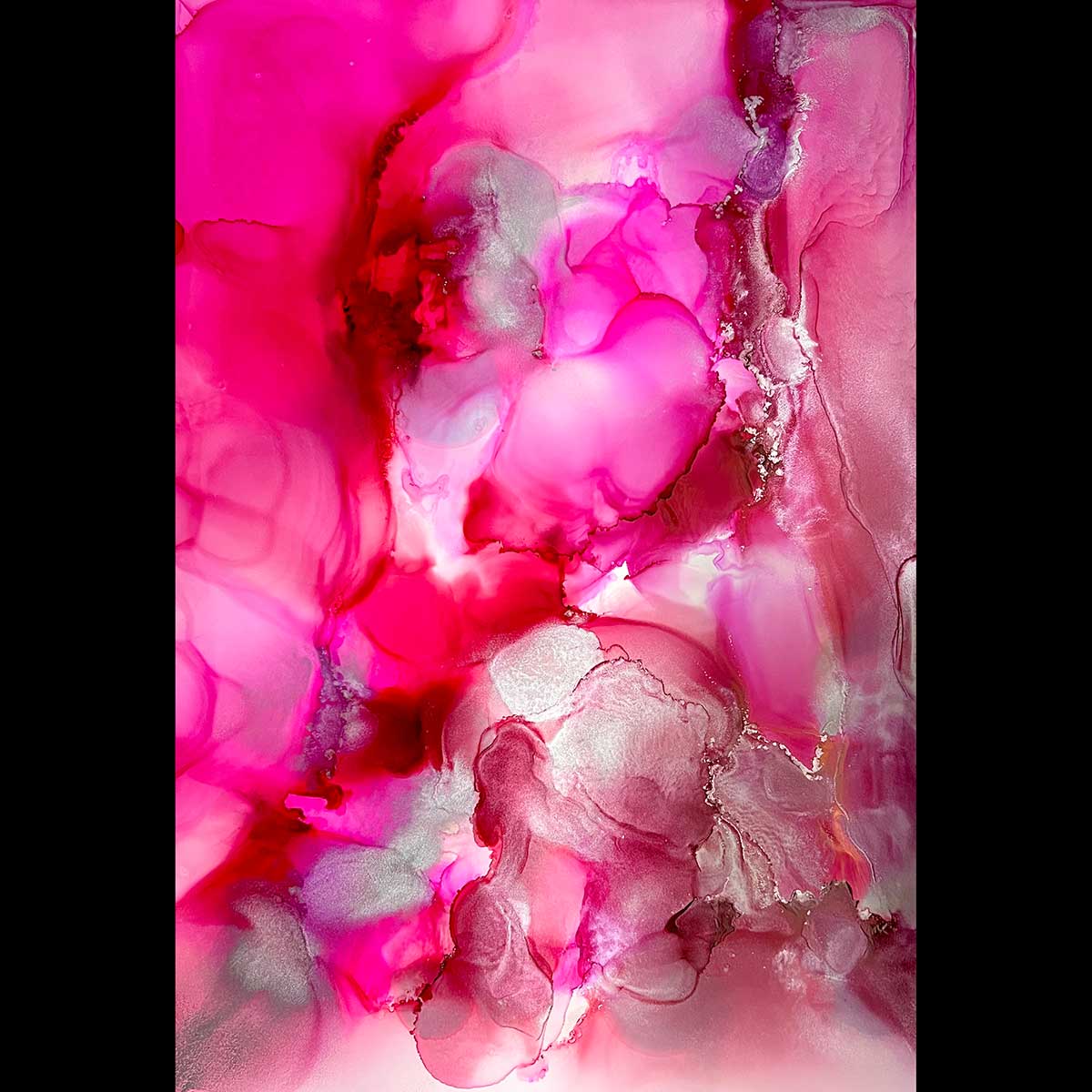 Sibylle Hoppe Tinte auf spezial Papier 22 x 32 Florales in Pink